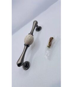 Fingertip Crackle Glaze Porcelain Cabinet Pull Handle (128mm C/C), Antique Brass With Ivory Crackle