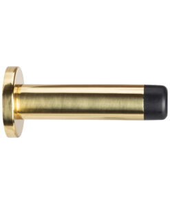 Cylinder Wall Mounted Door Stop With Rose (70mm Projection), Satin Brass