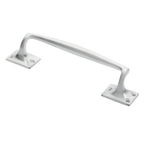 Pub Style Pull Handle On Square Rose (250mm Length), Satin Chrome