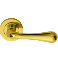 Manital Stella Door Handles On Round Rose, Polished Brass (sold in pairs)