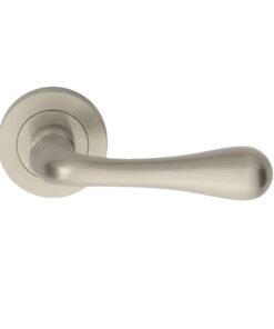 Manital Stella Door Handles On Round Rose, Satin Nickel (sold in pairs)