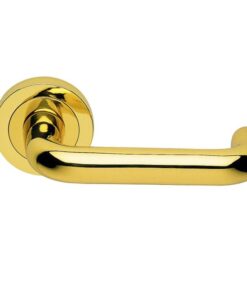 Manital Studio H Door Handles On Round Rose, Polished Brass (sold in pairs)