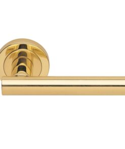 Manital Calla Door Handles On Round Rose, Polished Brass (sold in pairs)