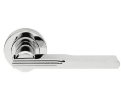 Manital Veronica Art Deco Door Handles On Round Rose, Polished Chrome (sold in pairs)
