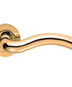 Manital Squiggle Door Handles On Round Rose, Polished Brass (sold in pairs)