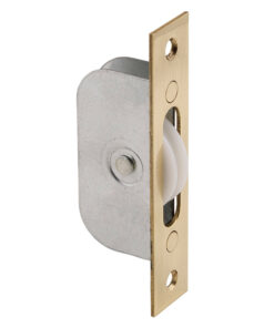 Galvanised Sash Window Axle Pulley (Square Forend), Polished Brass With Nylon Wheel