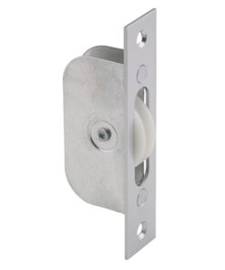 Galvanised Sash Window Axle Pulley (Square Forend), Satin Chrome With Nylon Wheel