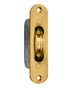 Heavy Duty Galvanised Sash Window Axle Pulley (Radius Forend), Polished Brass With Brass Wheel