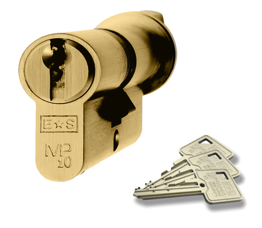 Eurospec MP10 Euro Profile British Standard 10 Pin Cylinders And Turn, (Various Sizes) Polished Brass