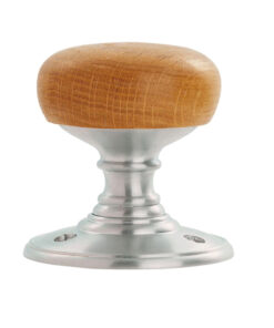 Delamain Oak Wooden Face Fix Mortice Door Knob, Satin Chrome (sold in pairs)