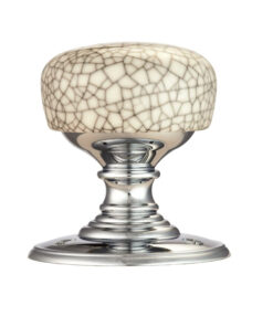 Delamain Midnight Crackle Glaze Porcelain Face Fix Door Knob, Polished Chrome (sold in pairs)