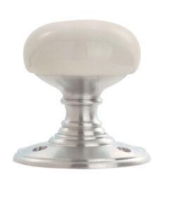 Delamain White Porcelain Face Fix Door Knob, Satin Chrome (sold in pairs)