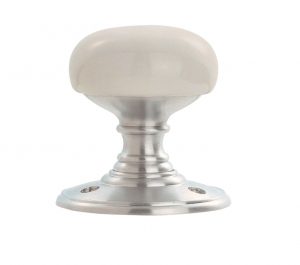 Delamain White Porcelain Face Fix Door Knob, Satin Chrome (sold in pairs)