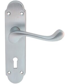 Oakley Door Handles On Backplate, Satin Chrome (sold in pairs)