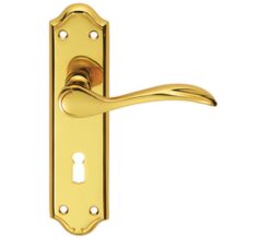 Madrid Door Handles On Backplate, Polished Brass (sold in pairs)