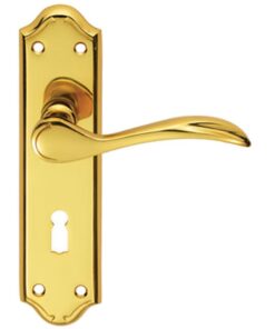 Madrid Door Handles On Backplate, Polished Brass (sold in pairs)