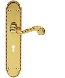 Chesham Door Handles On Long Backplate, Polished Brass (sold in pairs)