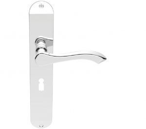 Andros Door Handles On Long Backplate, Polished Chrome (sold in pairs)