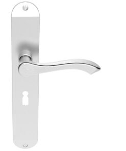 Andros Door Handles On Long Backplate, Satin Chrome (sold in pairs)