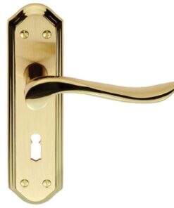Lytham Door Handles On Backplate, Dual Finish Polished Brass & Satin Brass (sold in pairs)