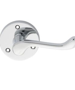 Victorian Scroll Traditional Door Handles On Round Rose, Polished Chrome (sold in pairs)