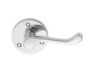 Victorian Scroll Traditional Door Handles On Round Rose, Polished Chrome (sold in pairs)