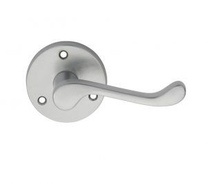Victorian Scroll Traditional Door Handles On Round Rose, Satin Chrome (sold in pairs)