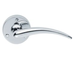 Wing Door Handles On Round Rose, Polished Chrome (sold in pairs)