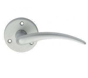 Wing Door Handles On Round Rose, Satin Chrome (sold in pairs)