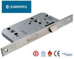 Eurospec DIN Bathroom Lock (Contract), Satin Stainless Steel Or PVD Stainless Brass Finish