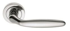 Manital Derby Door Handles On Round Rose, Polished Chrome OR Satin Chrome (sold in pairs)