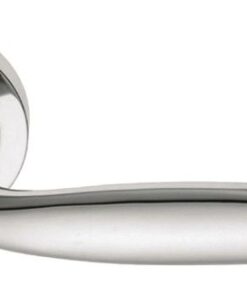 Manital Derby Door Handles On Round Rose, Polished Chrome OR Satin Chrome (sold in pairs)