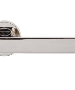 Sasso Door Handles On Round Rose, Polished Nickel (sold in pairs)