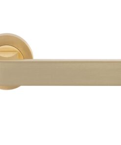 Sasso Door Handles On Round Rose, Satin Brass (sold in pairs)
