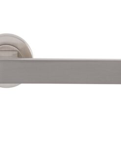 Sasso Door Handles On Round Rose, Satin Nickel (sold in pairs)