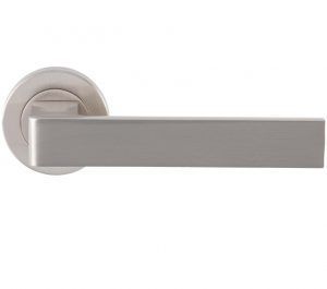 Sasso Door Handles On Round Rose, Satin Nickel (sold in pairs)