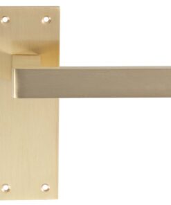 Sasso Door Handles On Slim Backplate, Satin Brass (sold in pairs)