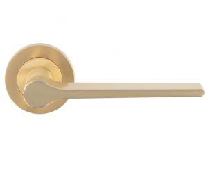 Velino Door Handles On Round Rose, Satin Brass (sold in pairs)