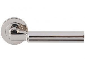 Amiata Door Handles On Round Rose, Polished Nickel (sold in pairs)