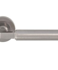 Amiata Door Handles On Round Rose, Satin Nickel (sold in pairs)