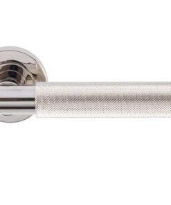 Varese Knurled Door Handles On Round Rose, Polished Nickel (sold in pairs)