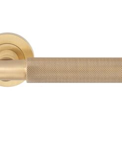 Varese Knurled Door Handles On Round Rose, Satin Brass (sold in pairs)