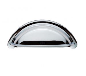 Cottage Cupboard Cup Pull Handle (76mm C/C), Polished Chrome