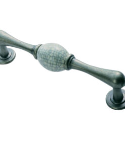 Fingertip Crackle Glaze Porcelain Cabinet Pull Handle (128mm C/C), Antique Steel With Midnight Crackle