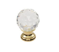 Fingertip Crystal Clear Faceted Cupboard Knob (25mm, 31mm, 35mm OR 40mm), Polished Brass