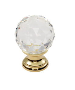 Fingertip Crystal Clear Faceted Cupboard Knob (25mm, 31mm, 35mm OR 40mm), Polished Brass