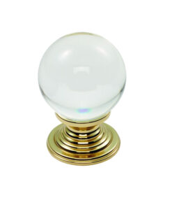 Fingertip Crystal Clear Ball Cupboard Knob (30mm OR 34mm), Polished Brass