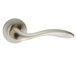 Manital Giava Door Handles On Round Rose, Satin Nickel (sold in pairs)