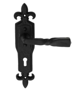 Ludlow Foundries Barley Twist Door Handles On Gothic Backplate, Black Antique (sold in pairs)