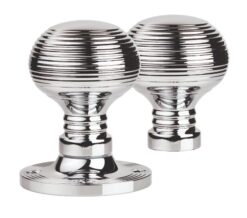 Manital Queen Anne Reeded 61mm Diameter Base Rim Door Knobs, Polished Chrome  (sold in pairs)